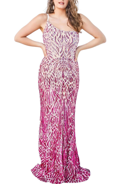 Jovani one shoulder bodycon embellished Sequin gown by Curated Brands