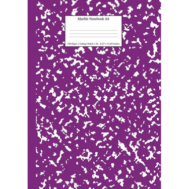 Marble Notebook A4: Purple Marble College Ruled Journal