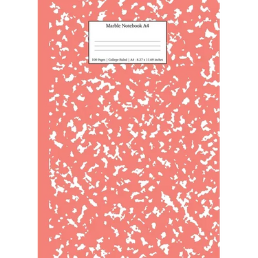Marble Notebook A4: Coral Pink Marble College Ruled Journal