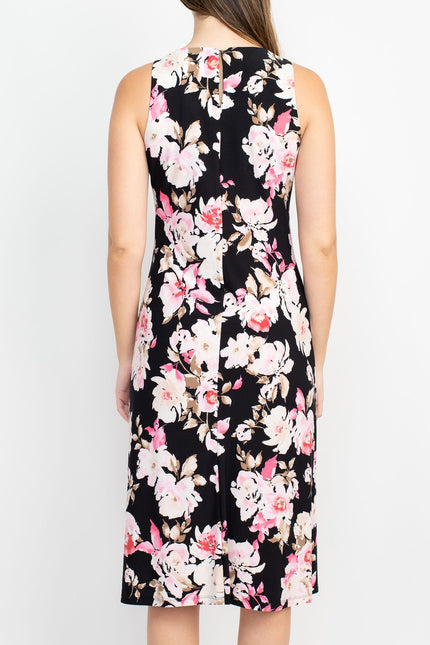 Nine West Crew Neck Sleeveless Floral Print Zipper Back A-Line ITY Dress by Curated Brands