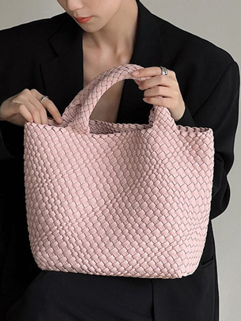 Solid Color Woven Tote Bags Handbags by migunica
