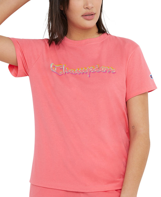Champion Women's Classic Logo T-Shirt Pink by Steals