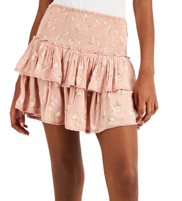 Lucky Brand Women's Floral Print Tiered Mini Skirt Pink by Steals
