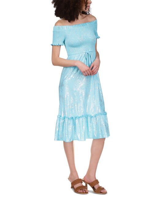 Michael Kors Women's Foil Print Smocked Midi Dress Blue by Steals