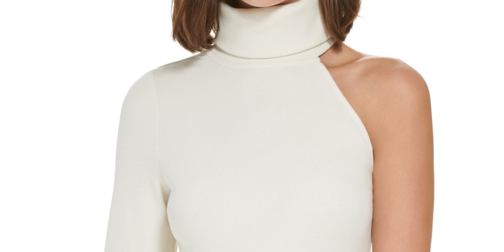 Calvin Klein Women's One Shoulder Turtleneck Top White Size Medium by Steals