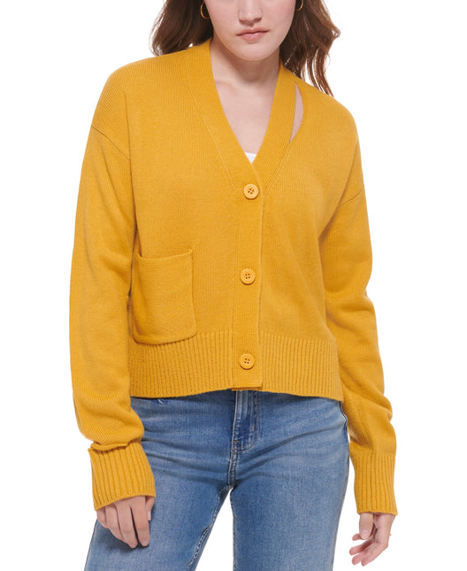 Calvin Klein Women's Cutout V Neck Cardigan Yellow Size X-Small by Steals