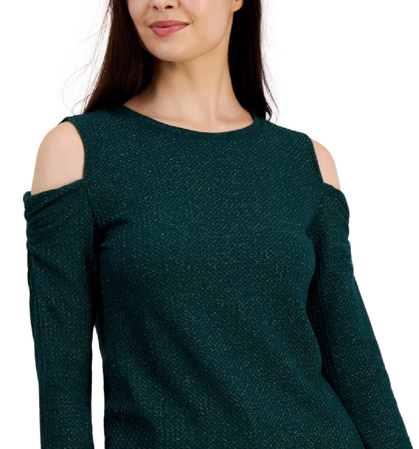 Tommy Hilfiger Women's Metallic Waffled Cold Shoulder Shirt Green by Steals