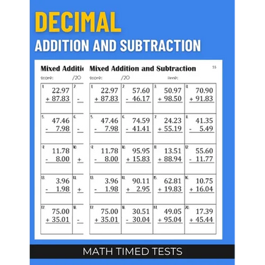 Math Timed Tests: Decimal Addition and Subtraction