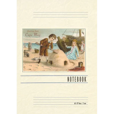 Vintage Lined Notebook Greetings from Cape May, New Jersey, Children on Beach