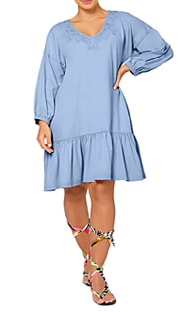 Leota Women's Embroidered Luna Dress in Chambray Blue Small Lord & Taylor Blue Size S by Steals
