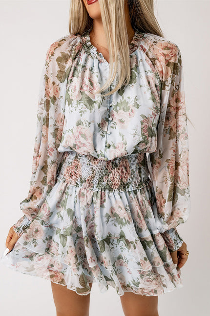 Floral Smocked Waist Layered Mini Dress by Blak Wardrob
