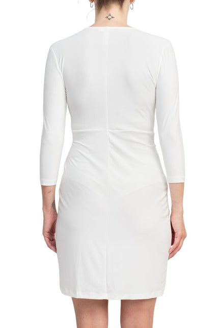 Emma & Michele V-Neck Gathered Front 3/4 Sleeve Solid Jersey Dress by Curated Brands