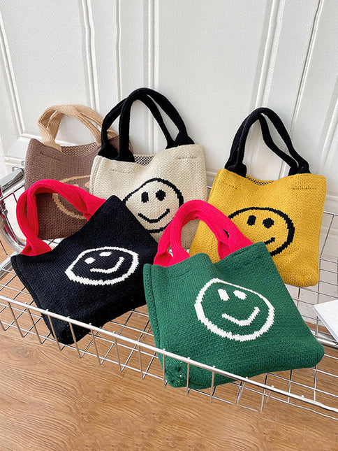 Smiley Face Pattern Woven Handbag by migunica