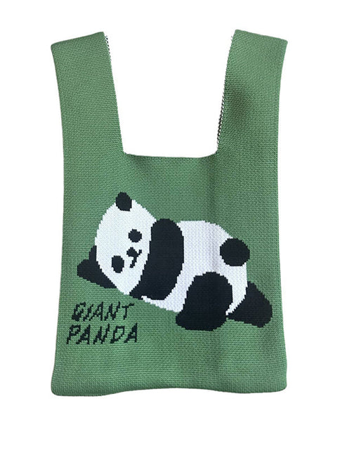 Panda-Patterned Woven Handbag Bags by migunica