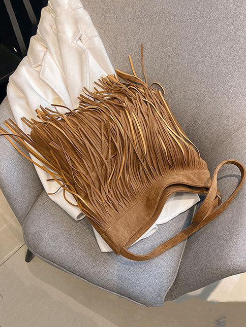 Hollow Solid Color Tasseled Zipper Crossbody Bags Handbags by migunica