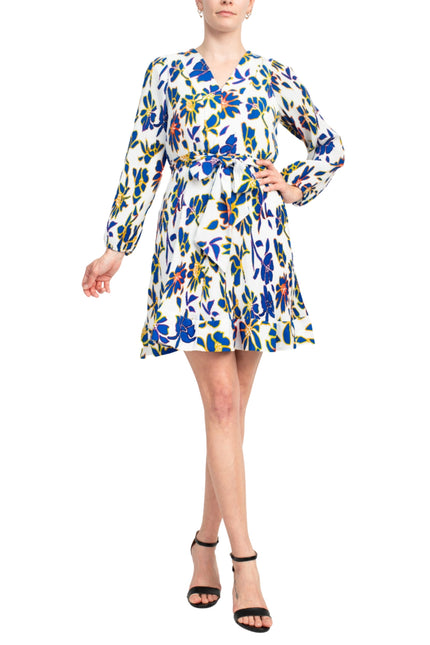 Taylor Floral Belted V-Neck Crepe Dress by Curated Brands