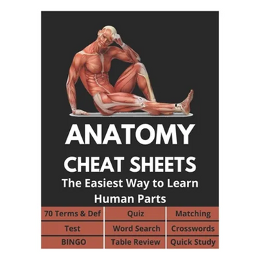 Anatomy Cheat Sheets - 70 Terms & Def, Quiz, Matching, Test, Word Search, Crosswords, Bingo, Table Review, Quick Study: The Easiest Way to Learn Human