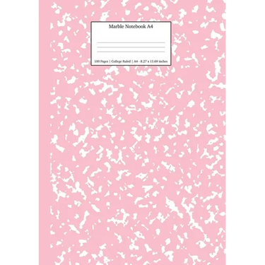 Marble Notebook A4: Pink Marble College Ruled Journal