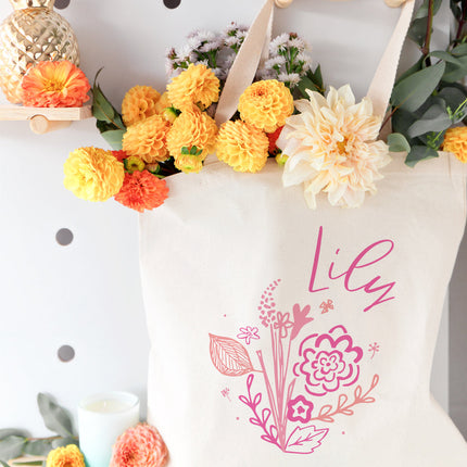 Personalized Name Pink Floral Cotton Canvas Tote Bag by The Cotton & Canvas Co.
