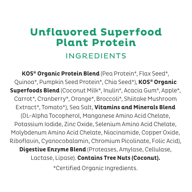 KOS Organic Plant Protein, Unflavored & Unsweetened, 28 Servings by KOS.com