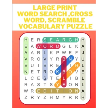 Large print word search, cross word, scramble vocabulary puzzle