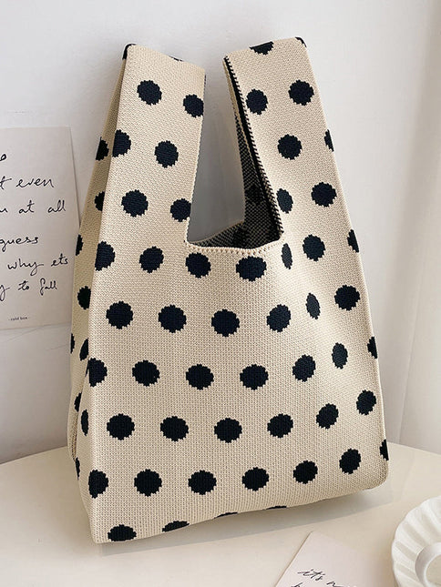 Contrast Color Polka-Dot Bags Woven Handbag by migunica