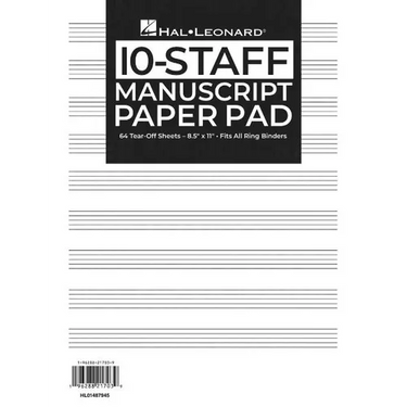 Hal Leonard Manuscript Paper 10-Staff Paper Pad - 64 Tear-Off Sheets, Fits All Ring Binders