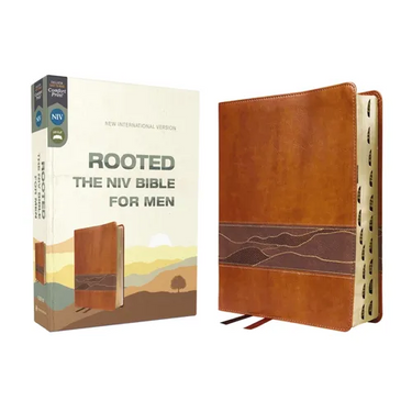 Rooted: The NIV Bible for Men, Leathersoft, Brown, Thumb Indexed, Comfort Print