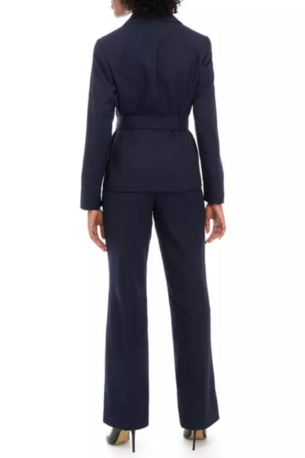 Le Suit Women's Tonal Stripe Belted Jacket and Side Zip Pants Set by Curated Brands