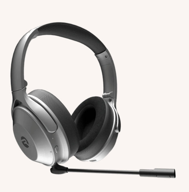 Raycon Work Headset Bluetooth Over Ear with Boom Mic Active Noise Cancellation 32Hrs Battery Life - Jet SIlver by Level Up Desks