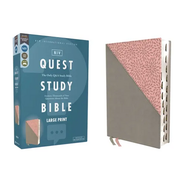 Niv, Quest Study Bible, Large Print, Leathersoft, Gray/Pink, Thumb Indexed, Comfort Print: The Only Q and A Study Bible