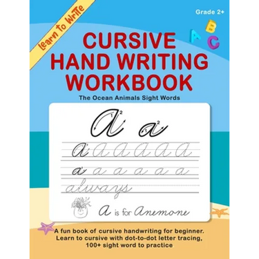 Cursive Handwriting Workbook. The ocean animals sight words: A fun book of cursive handwriting for beginner. Learn to cursive with dot-to-dot letter t