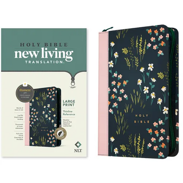 NLT Large Print Thinline Reference Zipper Bible, Filament Enabled (Leatherlike, Meadow Navy & Pink, Indexed, Red Letter)