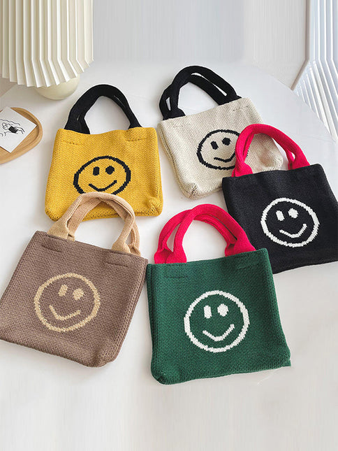 Smiley Face Pattern Woven Handbag by migunica