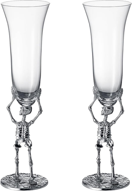 Stemmed Skeleton Champagne Flute Glass | Set of 2 | 7.5oz Halloween Skeleton Glasses 10" H, Goth Gifts, Skeleton Gifts, Skeleton Decor, Spooky Wine Gift Set, Perfect for Halloween Themed Parties by The Wine Savant