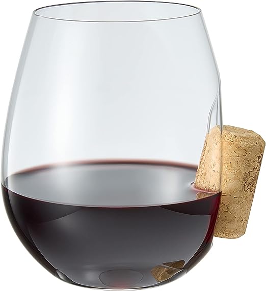 Corked Stemless Wine Glasses | Single | Stuck In The Glass Wine Cork Cocktail Glassware, Enthusiast Gift, Artisanal Crystal Glassware - Gift Idea for Him, Her, Wine Lover, Housewarming (19.6 OZ) by The Wine Savant
