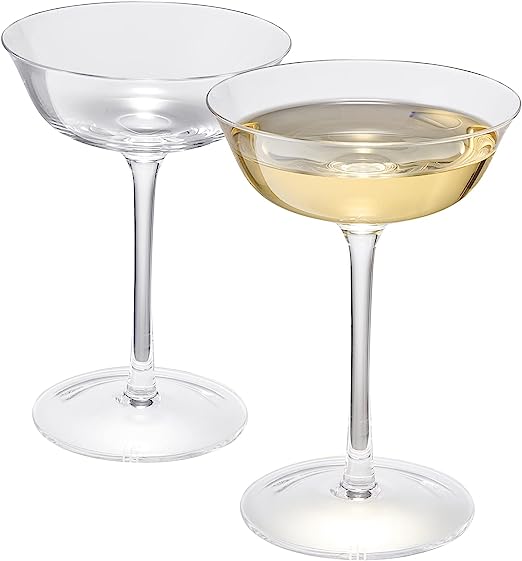Vintage Crystal Coupe Glasses, Set of 2, Clear Radiance - Champagne, Martini, Cocktails - Hand Blown Classy Glass -Timeless Art Deco Design - Durable Sparkling Cocktail Barware, Home Bar (8 OZ) by The Wine Savant