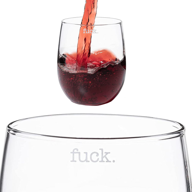 F*CK Wine Glass Single Set, Large 11 oz Glasses, Fuck Fucking Glass Unique Italian Style Tall Stemless for White & Red Wine, Water, Novelty Tumbler, Gifts, Comedy Beautiful Glassware (Stemless) by The Wine Savant