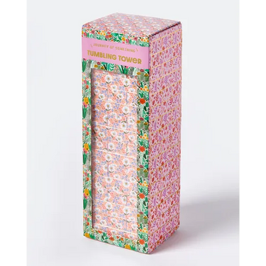 Floral Tumbling Tower Game - Stylish Wooden Stacking Game for Family & Party Fun