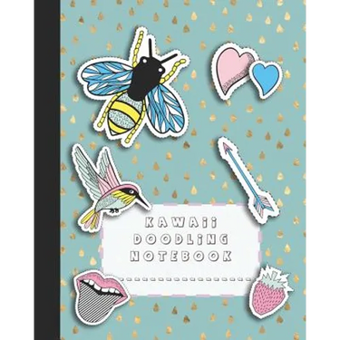 Kawaii doodling notebook: A large composition notebooks with colouring pages for the school dreamer who likes to doodle whilst studying - Turquo