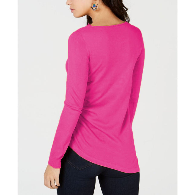 Thalia Sodi Women's Ruched Keyhole Sweater Raspberry Pink by Steals