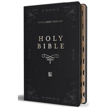 KJV Holy Bible, Giant Print Thinline Large Format, Black Premium Imitation Leather with Ribbon Marker, Red Letter, and Thumb Index