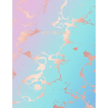 Notebook: Deep Blue and Pastel Hue Marble and Rose Gold - 8.5 x 11, 150 Wide Ruled Pages - Gift for Women and Teen Girls