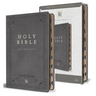 KJV Holy Bible, Giant Print Thinline Edition, Large Format, Gray Premium Imitation Leather, Red Letter, Thumb Index, Ribbon Marker