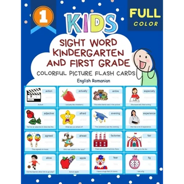 Sight Word Kindergarten and First Grade Colorful Picture Flash Cards English Romanian: Learning to read basic vocabulary card games. Improve reading c