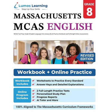 MCAS Test Prep: Grade 8 English Language Arts Literacy (ELA) Practice Workbook and Full-length Online Assessments: Next Generation Massachusetts Compr