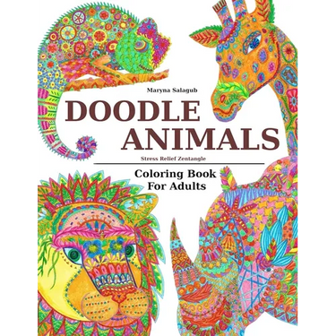 Doodle Animals Stress Relief Zentangle Coloring Book For Adults
