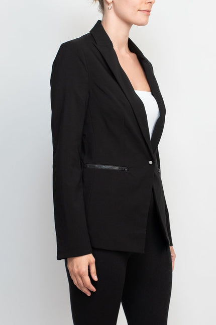 Truth lapel collar one button closure long sleeve woven blazer with zipper pocket by Curated Brands