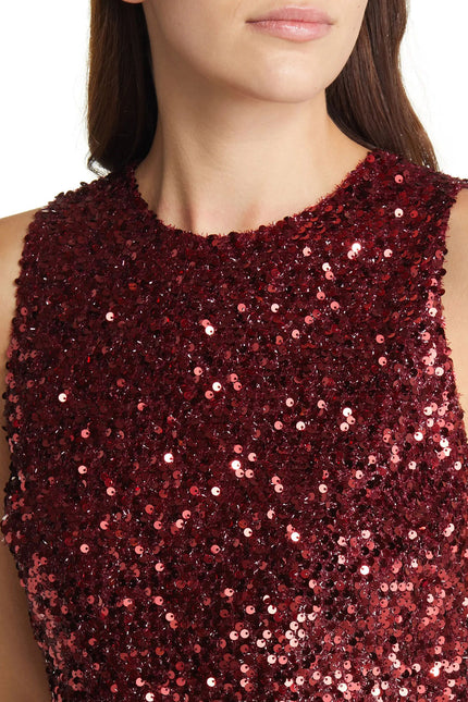 Sam Edelman jewel neck sleeveless bodycon tie back sequined dress by Curated Brands