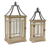 Natural Wood Lantern with Open Metal Lid (Set of 2)